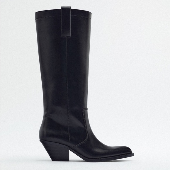 NWT. Zara Black Cowboy-Style Boots. Size 6. - Picture 1 of 11